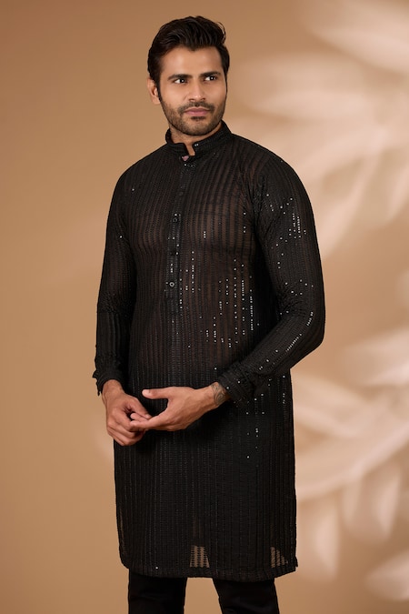 Buy Rabani & Rakha Black Georgette, Cotton, Silk Sequins, Embroidery Embellished Kurta With Pant Online at Aza Fashions Buy_Rabani & Rakha_Black Georgette, Cotton, Silk Sequins, Embroidery Embellished Kurta With Pant _Online_at_Aza_Fashions