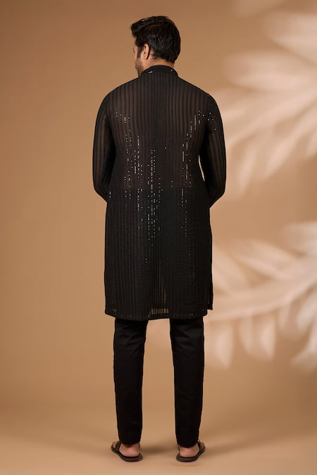 Shop Rabani & Rakha Black Georgette, Cotton, Silk Sequins, Embroidery Embellished Kurta With Pant at Aza Fashions Shop_Rabani & Rakha_Black Georgette, Cotton, Silk Sequins, Embroidery Embellished Kurta With Pant _at_Aza_Fashions