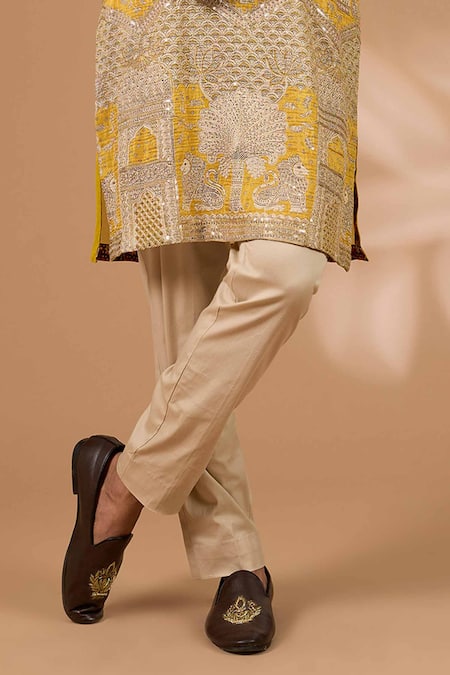 Rabani & Rakha_Yellow Silk, Cotton Zari, Sequins Architecture Print Kurta With Pant_Online_at_Aza_Fashions