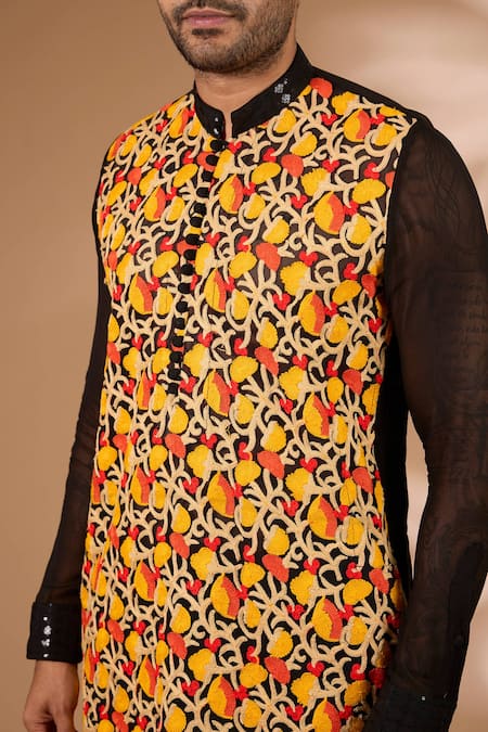 Buy_Rabani & Rakha_Black Georgette Embroidery, Sequins Kurta With Pant _Online_at_Aza_Fashions