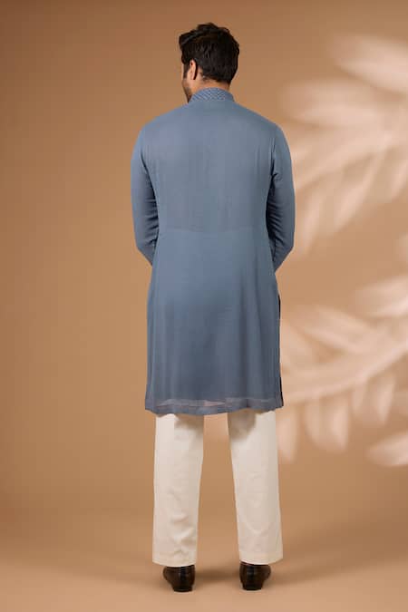 Shop Rabani & Rakha Teal Georgette, Cotton, Silk Sequins Embroidered Kurta With Pant at Aza Fashions Shop_Rabani & Rakha_Teal Georgette, Cotton, Silk Sequins Embroidered Kurta With Pant _at_Aza_Fashions