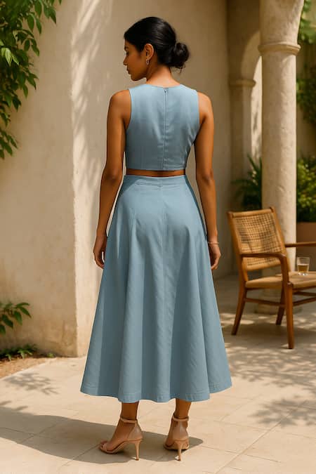 Ozel Light Blue Designer Skirt & Top Set 