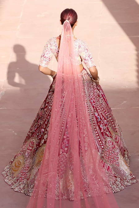 Osaa By Adarsh Scarlet Embroidered Bridal Lehenga Set 