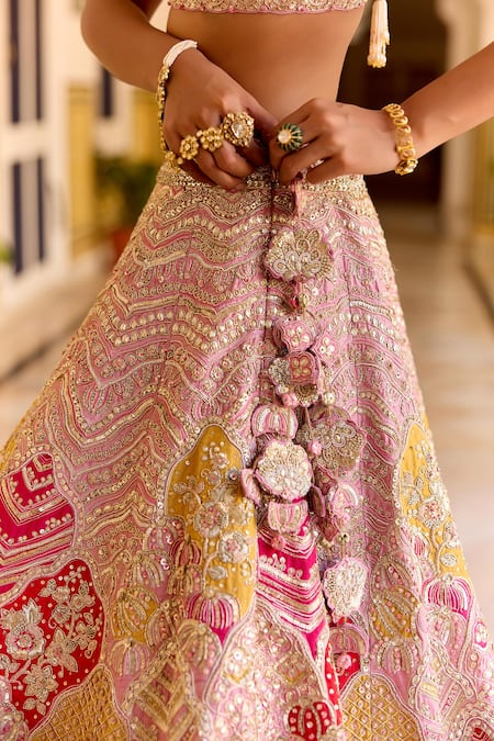 Buy_Osaa By Adarsh_Pink Silk Zari, Applique, Embroidery Sweetheart Rosaline Bridal Lehenga Set _Online_at_Aza_Fashions