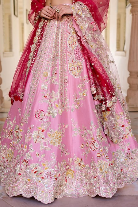Osaa By Adarsh_Pink Silk Zari, Embroidery, Sequins Rosaline Mulberry Bridal Lehenga Set _at_Aza_Fashions