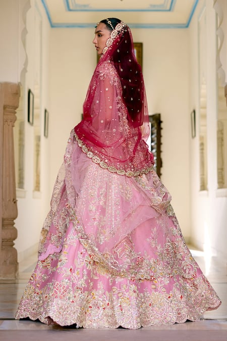 Osaa By Adarsh Rosaline Pink Mulberry Silk Bridal Lehenga Set 
