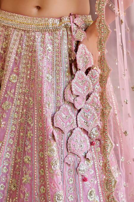 Buy_Osaa By Adarsh_Pink Organza Sequins, Embroidery, Zari V-neck Rosaline Lehenga Set 