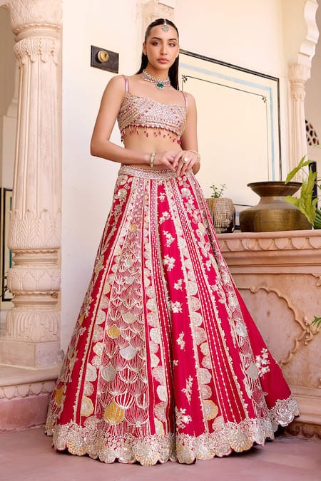 Osaa By Adarsh Cut Ruby Mulberry Silk Lehenga Set 
