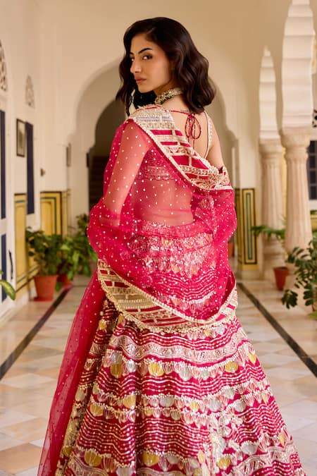 Osaa By Adarsh Embroidered Cut Ruby Organza Lehenga Set 