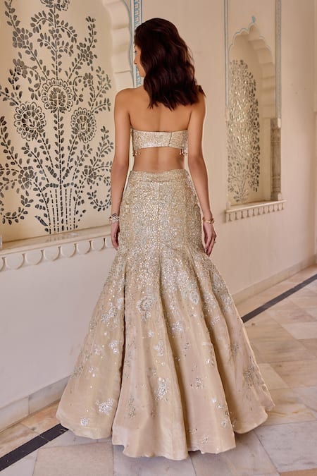 Osaa By Adarsh Frost Champagne Tissue Fishcut Lehenga With Blouse 