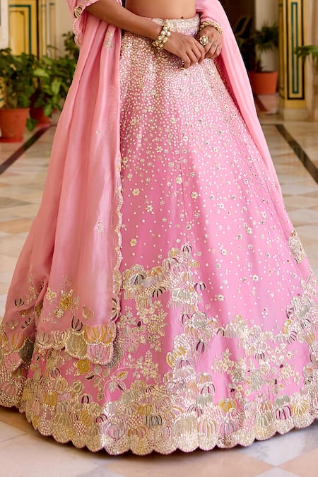 Osaa By Adarsh Pink Silk, Tissue Zari, Embroidery V-neck Rosaline Lehenga Set at Aza Fashions Osaa By Adarsh_Pink Silk, Tissue Zari, Embroidery V-neck Rosaline Lehenga Set _at_Aza_Fashions
