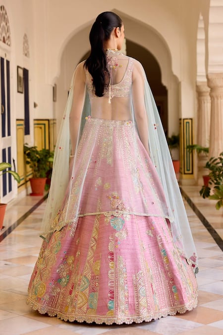 Osaa By Adarsh Rosaline Embroidered Pink Raw Silk Lehenga Set 