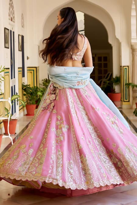 Osaa By Adarsh Pink Organza Zari, Embroidery Square Neck Rosaline Lehenga Set at Aza Fashions Osaa By Adarsh_Pink Organza Zari, Embroidery Square Neck Rosaline Lehenga Set _at_Aza_Fashions
