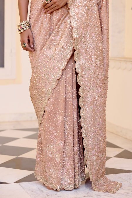 Osaa By Adarsh_Peach Tissue, Silk Sequins, Zari Embroidered Caramel Taupe Saree With Blouse _at_Aza_Fashions