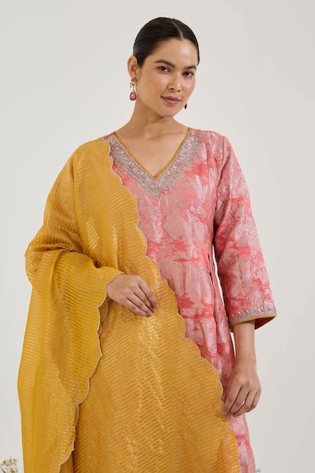 Shop Nero India Yellow Chanderi Embroidery Stripe Pattern Dupatta at Aza Fashions Shop_Nero India_Yellow Chanderi Embroidery Stripe Pattern Dupatta _at_Aza_Fashions