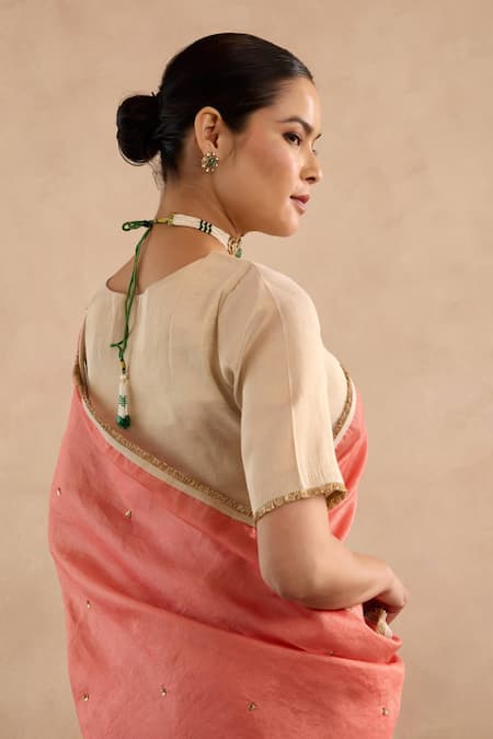 Nero India Peach Chanderi Stripe Saree Online at Aza Fashions Nero India_Peach Chanderi Stripe Saree _Online_at_Aza_Fashions