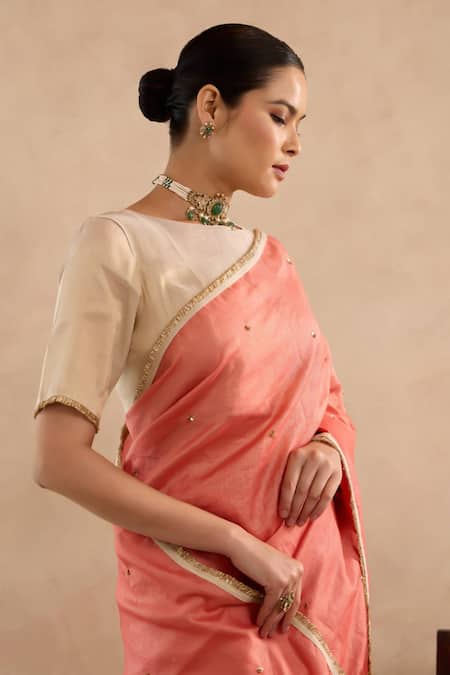 Buy Nero India Peach Chanderi Stripe Saree Online at Aza Fashions Buy_Nero India_Peach Chanderi Stripe Saree _Online_at_Aza_Fashions