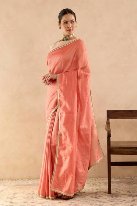 Nero India Peach Chanderi Stripe Saree at Aza Fashions Nero India_Peach Chanderi Stripe Saree _at_Aza_Fashions