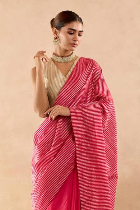Shop_Nero India_Pink Chanderi Gota Patti Stripe Saree _Online_at_Aza_Fashions