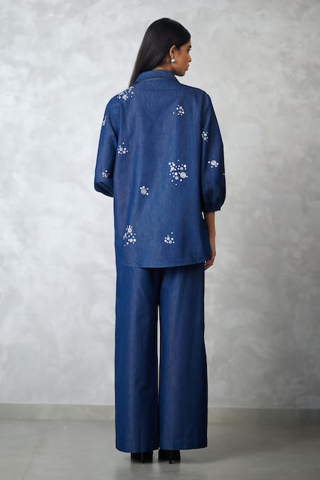Nachiket Barve Dottie Bishop Sleeve Denim Set 