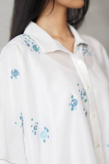 Nachiket Barve_Ivory Chanderi Pearls Collared Dottie Detail Shirt _Online_at_Aza_Fashions