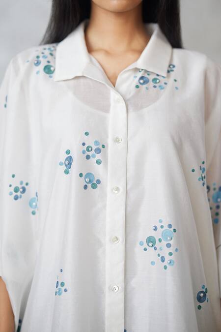 Buy_Nachiket Barve_Ivory Chanderi Pearls Collared Dottie Detail Shirt 