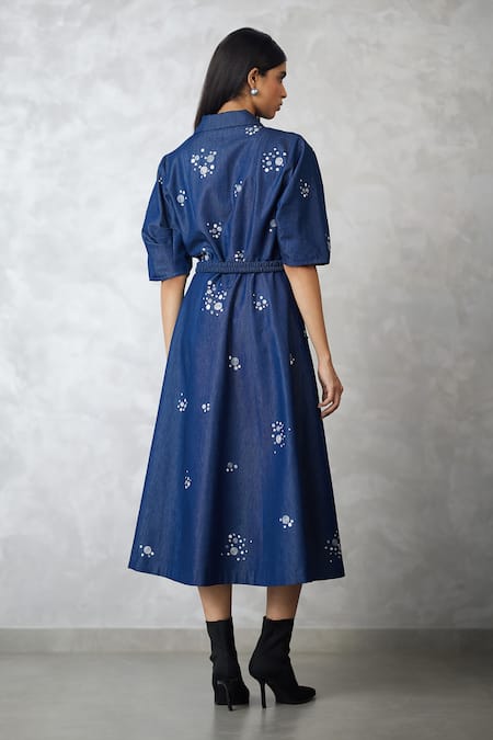 Nachiket Barve Dottie Bubble Sleeve Denim Dress 