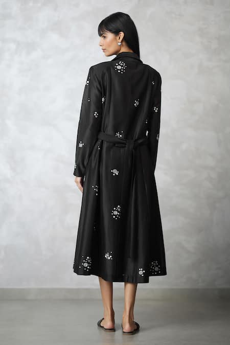 Nachiket Barve Black Chanderi Jacket With Dress 