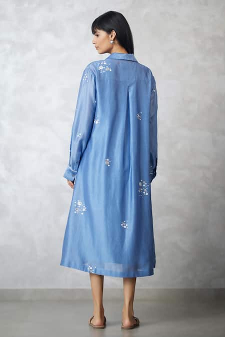 Nachiket Barve Light Blue Dottie Slv Shirt Dress 