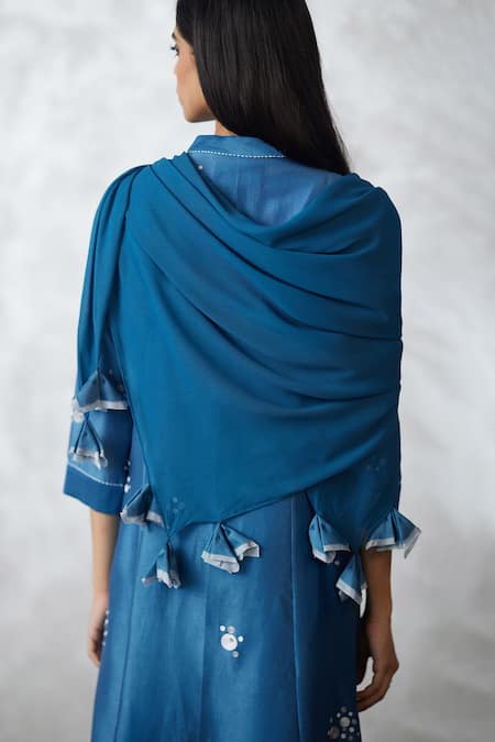 Nachiket Barve_Blue Chanderi, Georgette Embroidery Round Neck Dottie Kalidar Kurta Set _Online_at_Aza_Fashions