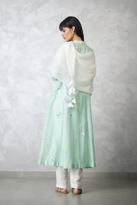 Nachiket Barve Seafoam Chanderi Dottie Kurta Set 