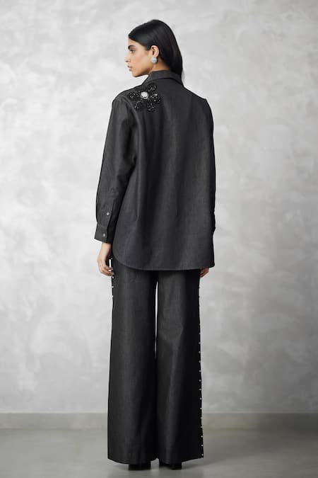 Nachiket Barve Black Denim Shirt & Pant Set 