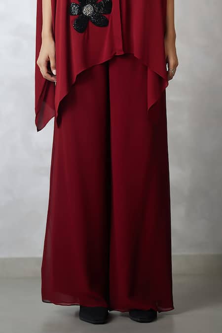 Buy_Nachiket Barve_Maroon Georgette Embroidery, Sequins Collared Florencio Shirt And Pant Set _Online_at_Aza_Fashions