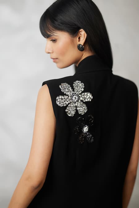Buy_Nachiket Barve_Black Wool Sequins Pearl Detailed Blazer And Pant Set _Online_at_Aza_Fashions