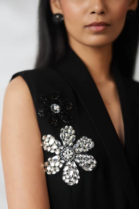 Nachiket Barve_Black Wool Sequins Pearl Detailed Blazer And Pant Set _at_Aza_Fashions