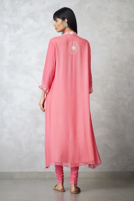 Nachiket Barve Coral Color Blocked Jacket Tunic 