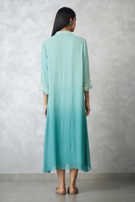 Nachiket Barve Ombre Embroidered Faux Jacket Dress 