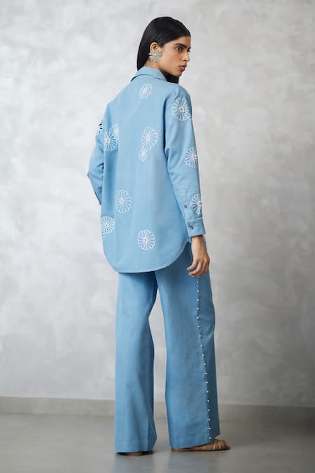 Nachiket Barve Cutwork Shirt & Denim Pant Set 