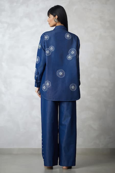 Nachiket Barve Cutwork Denim Shirt & Pant Set 
