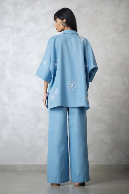 Nachiket Barve Light Blue Denim Shirt & Pant Set