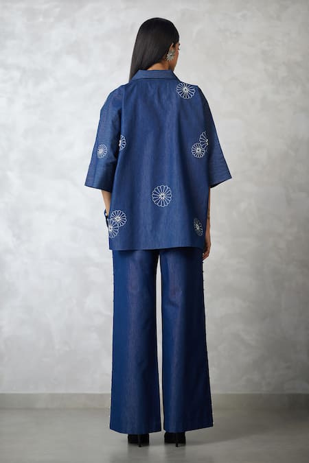 Nachiket Barve Dark Blue Denim Shirt & Pant Set