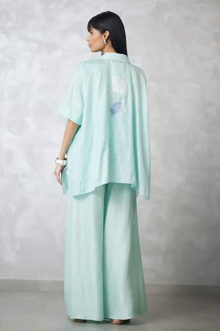 Nachiket Barve Ginkgo Crushed Silk Shirt & Pant Set