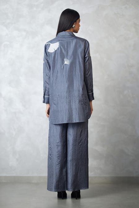 Nachiket Barve Ginkgo Crushed Silk Shirt & Pant Set