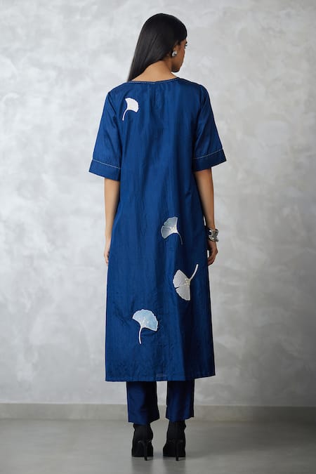 Nachiket Barve Indigo Ginkgo Crushed Silk Tunic
