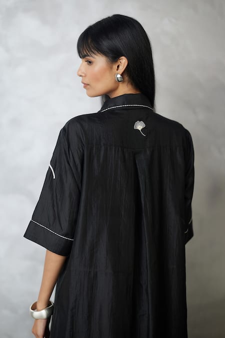Nachiket Barve Ginkgo Crushed Silk Shirt Dress
