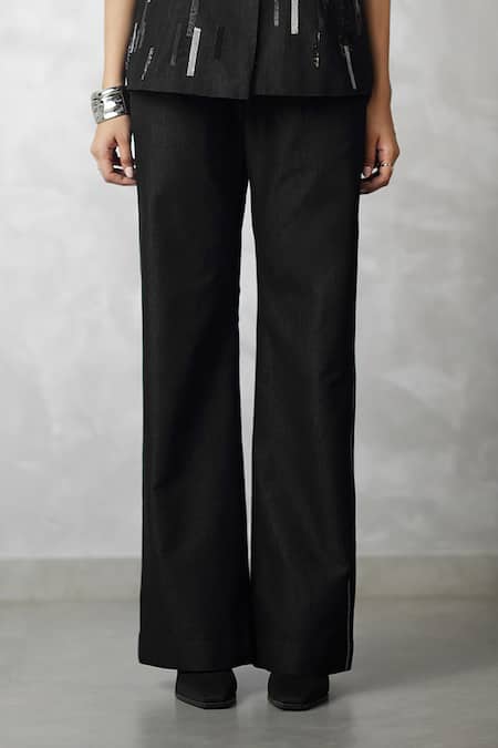 Nachiket Barve Black Denim, Cotton, Silk Blazer And Pant Set Online at Aza Fashions Nachiket Barve_Black Denim, Cotton, Silk Blazer And Pant Set _Online_at_Aza_Fashions