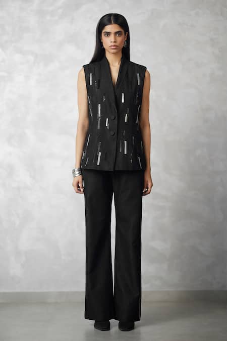 Buy Nachiket Barve Black Denim, Cotton, Silk Blazer And Pant Set Online at Aza Fashions Buy_Nachiket Barve_Black Denim, Cotton, Silk Blazer And Pant Set _Online_at_Aza_Fashions