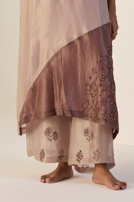 Buy_Sarang Kaur_Purple Tissue, Silk Embroidery V-neck Zehra Kaftan Set _Online_at_Aza_Fashions
