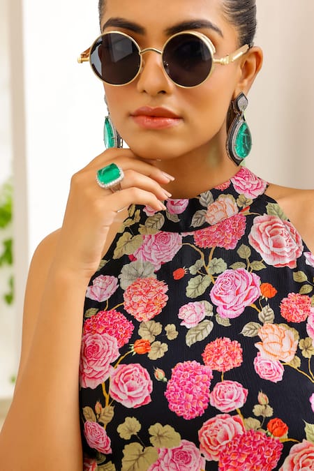 Sanam_Black Chiffon Halter Neck Noor Printed Kurta And Sharara Set _at_Aza_Fashions