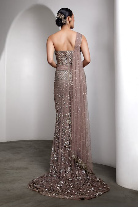 Shop Rocky Star Pink Net Sequins, Beads Sweetheart Neck Embellished Bodycon Gown at Aza Fashions Shop_Rocky Star_Pink Net Sequins, Beads Sweetheart Neck Embellished Bodycon Gown _at_Aza_Fashions